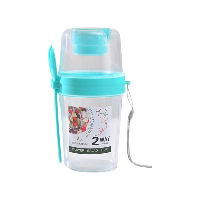 Portable Double Layer Salad Cup Leak Proof Seal Convenient Design for Travel Meals Office School Outdoors Activity