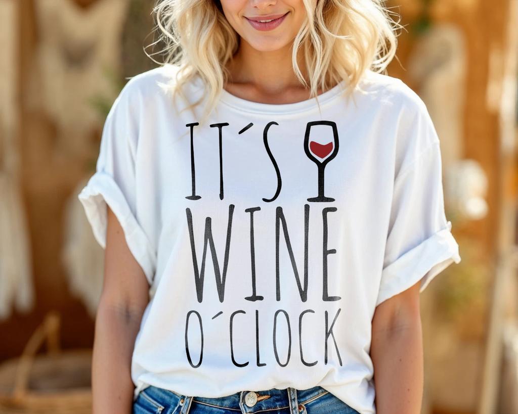 It's Wine O'Clock T-Shirt Funny Wine Glass Graphic Tee Unisex Casual DrinkingA74