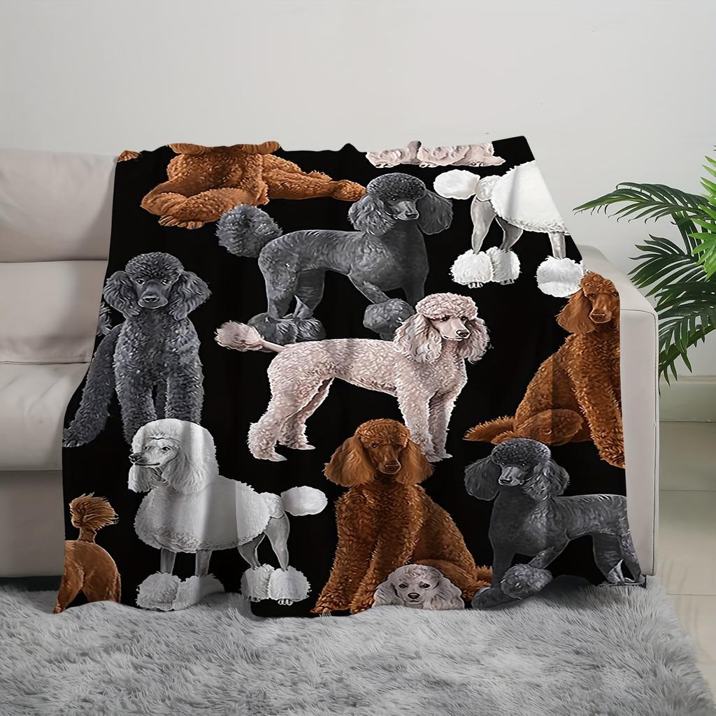 Poodle Dog Fleece Blanket Multi-Color Puppy Print Throw Soft Warm All Season Bedding Home Decor Gift For Dog Lovers