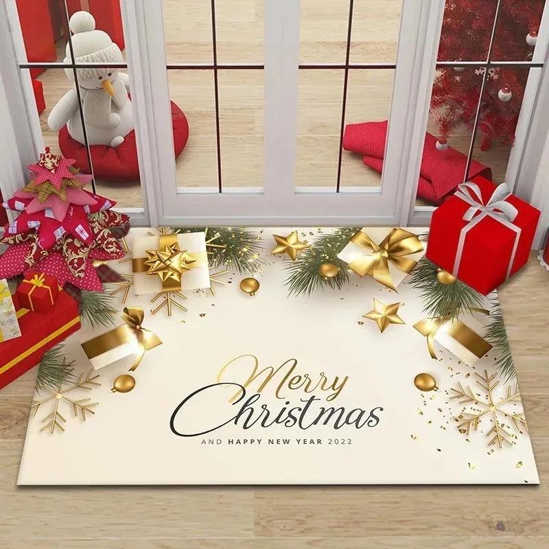 Merry Christmas Doormat Living Room Front Entrance Non Slip Foot Mat Polyester Bathroom Rugs Carpet Christmas Home Decorations