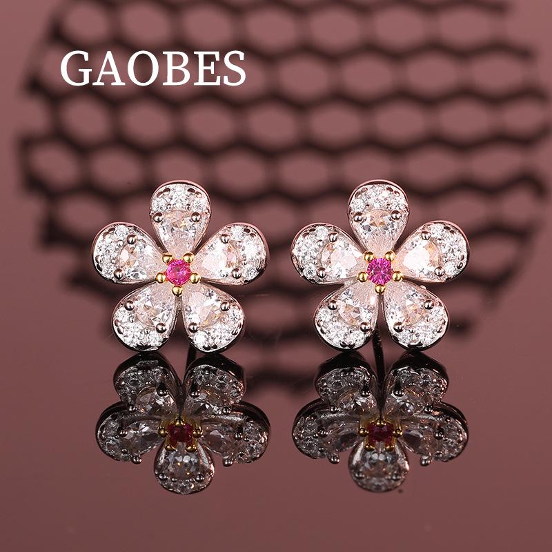 

Elegant 925 Sterling Silver Petal Stud Earrings with Diamonds - Women’s Delicate Silver Needle Jewelry