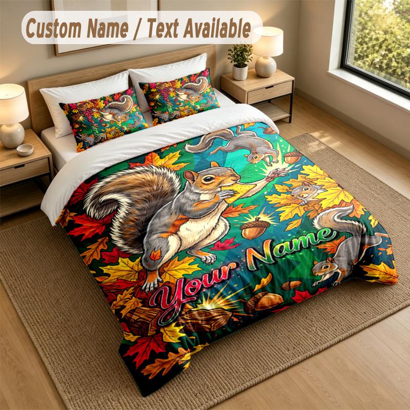 Autumn Harvest Theme Personalized 3Pcs Bedding Set Custom Text & Name 1 Sheet 2 Pillowcases Household Bedding 1pc