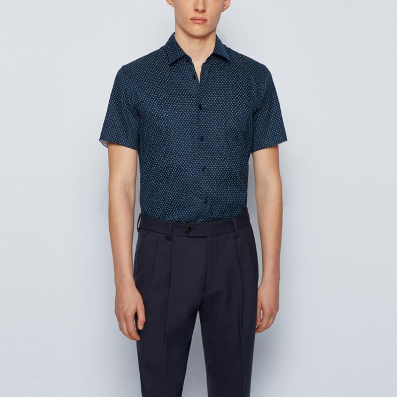 HUGO BOSS Shirts Men's Dark Blue Lapel Moderate 50454658-402