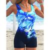 Sommer Strand Pool Bekleidung Kokospalmenmuster Bedruckter Einteiler Jungen Short Badeanzug Damen Sportlich Schlanke Passform Badeanzug