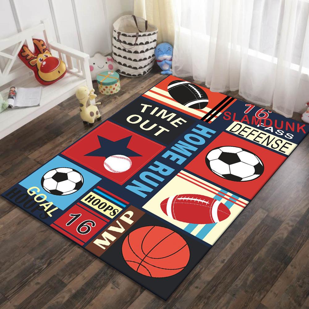Cartoon Football Carpet Living Room Area Rug Kids Play Mat Aircraft Soccer Dinosaur Boys Bedroom Rug Crystal Velvet Doormat