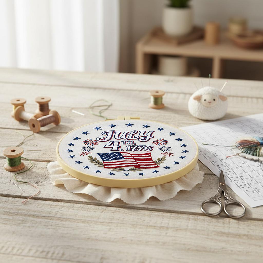 29x29cm DIY Cotton Embroidery Kit Handmade Pre-Printed Pattern Needlework Independence Day Hand Stitch Kit for Craft Lover Gift