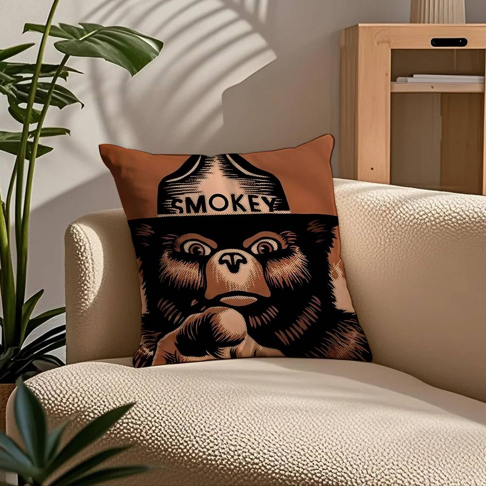Anime S-Smokey B-Bear Pillow Case Comfort Sofa Bed Silky Elegant Invisible Zipper Custom Decorative Cushion Cover