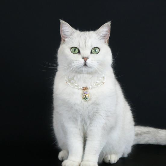 Faux Pearl Pet Collar for Dogs Cats Double-layer Beaded Necklace with Enamel Pendant for Pet Dress-up Jewelry Accessories