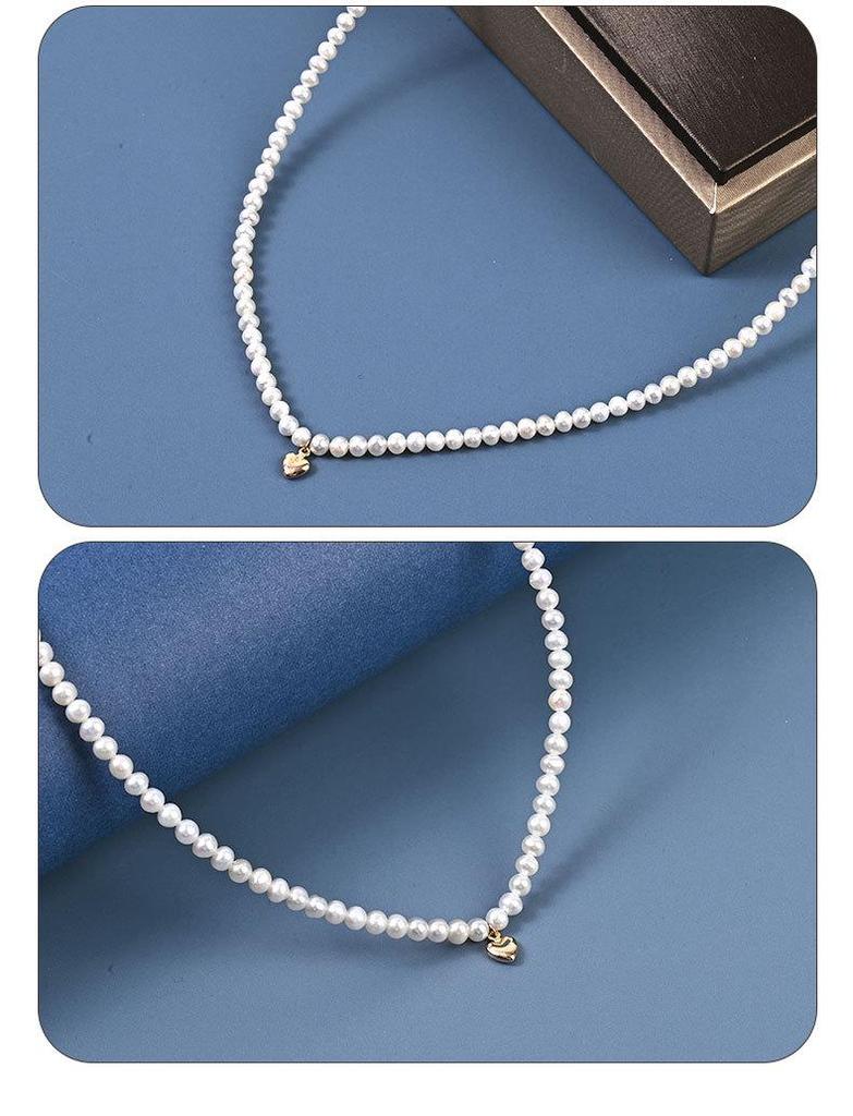 Mini-Choker-Halskette aus natürlichen Süßwasserperlen - 3-4 mm Reisperlen, Damen-Schlüsselbeinkette