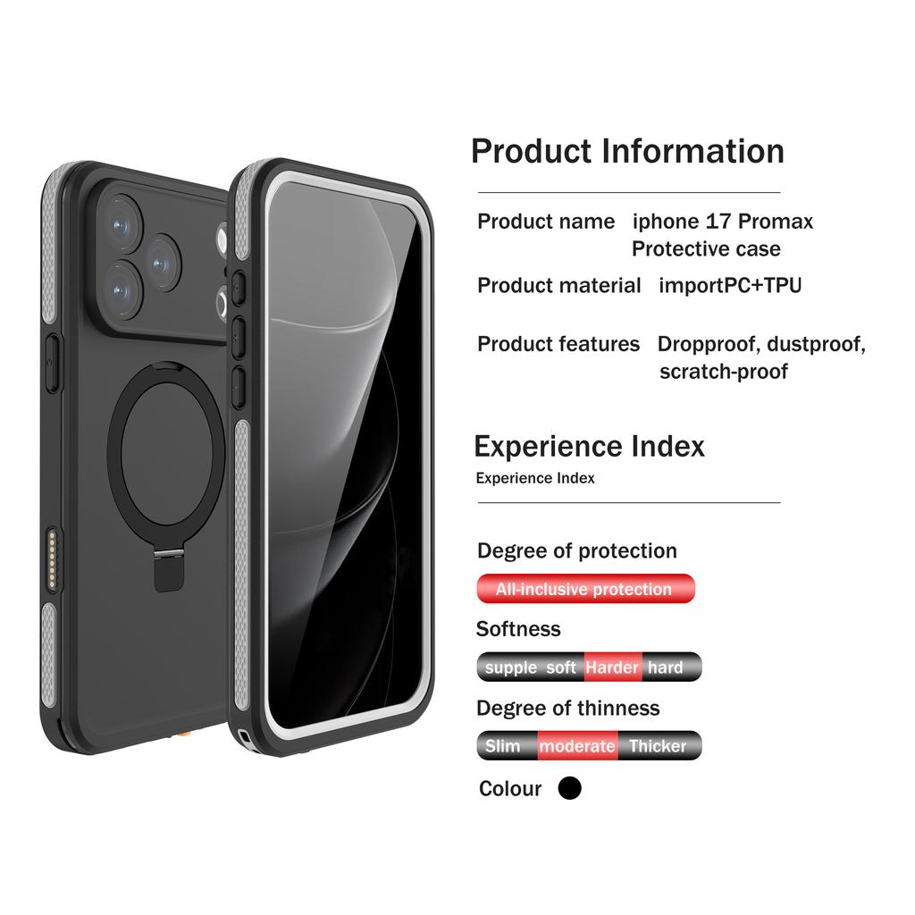 REDPEPPER Do iPhone 17 Pro Max Wodoodporne etui IP68 Kompatybilne z MagSafe Podpórka Tylna osłona telefonu