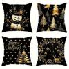 Golden Christmas Delights: Snowman, Trees, Merry Wishes & Ornament-Printed Pillowcases New Year Home Decoration