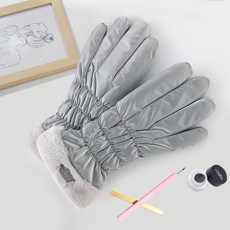 Women Winter Fleece Thickened Warm Plush Cotton Waterproof Touch-Screen Gloves For Outdoor Riding Mountaineering Ski Gloves