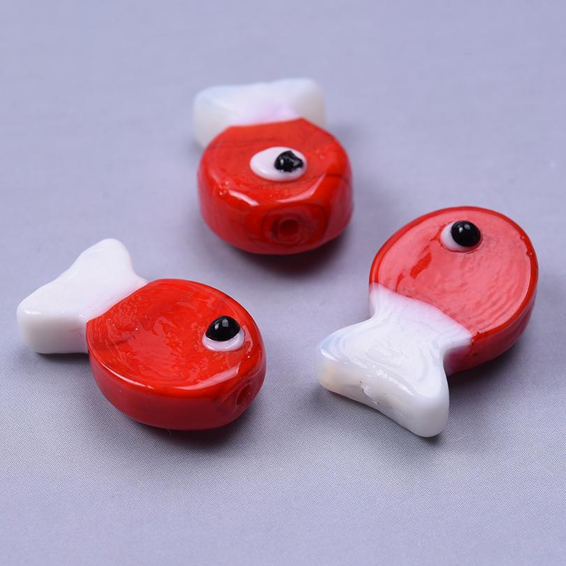 12pcs/Lot Mixed Patterned Stripe Fish Beads For Jewelry Making Supplies Cute Animal Glass Spacer Bead Handmade Bracelets Anklets