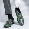 Retro Fashion Green Tassel Dress Shoes for Men Designer Luxury Wedding Shoes Large Size 46 Slip-on Leather Point Toe Shoes Men