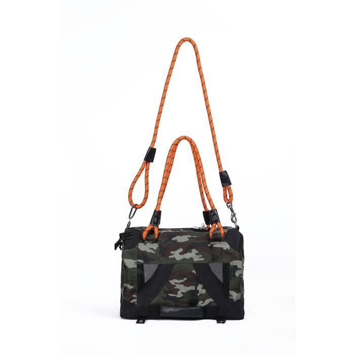 Sac de transport - M PETS - REMIX 2 en 1 Camouflage &amp; Orange - 41 x 28 x 28 cm - Pliable - Léger - Ceinture baudrier