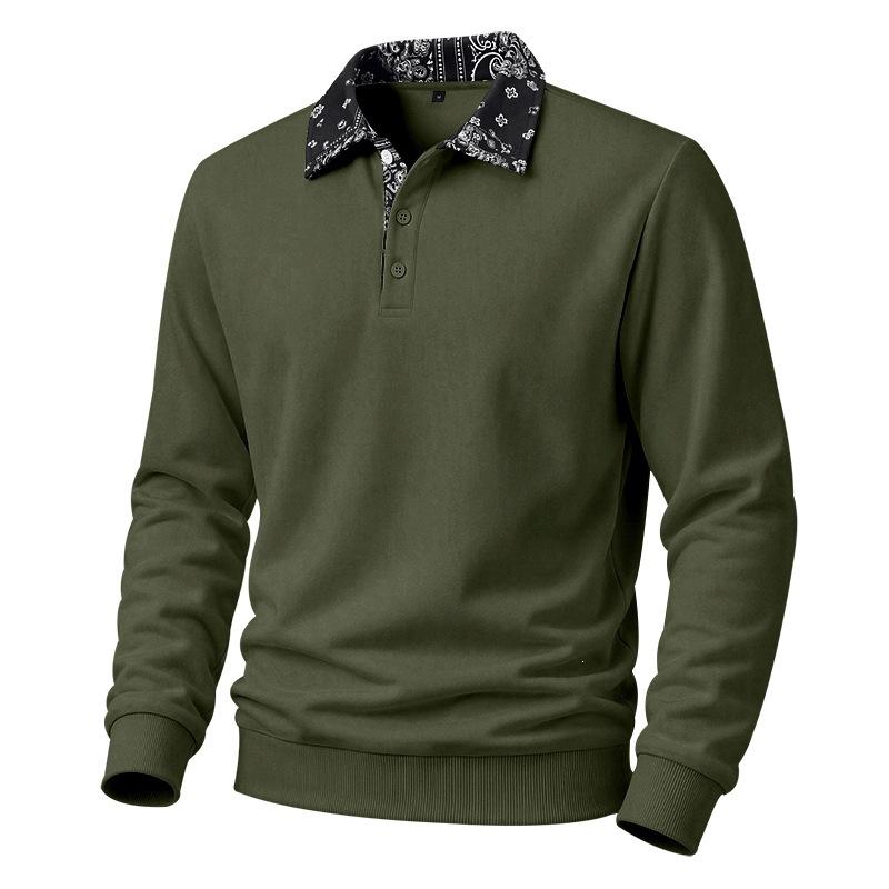 Mens Casual Fleece Lined Polo Sweatshirt Color Block Button Collar