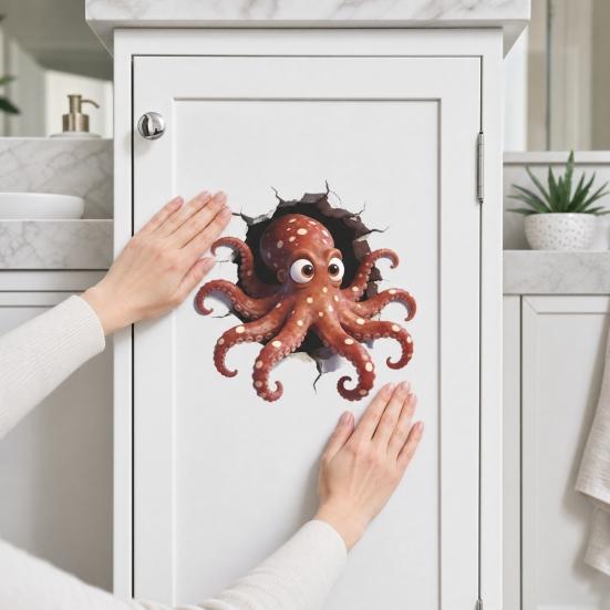yangyizhi Octopus Toilet Seat Sticker, 3D Water Tank Waterproof PVC Cover Decal, Self-Adhesive Lid Decals for Bathroom