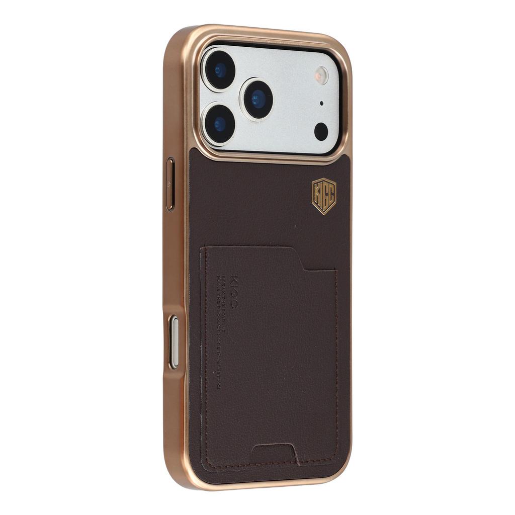 KIGC For iPhone 17 Pro Max Case Leather + PC + TPU Electroplating Phone Cover with Card Holder