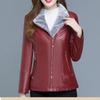 Women's Fall and Winter Large Size Zipper Stand-up Collar Jacket PU Leather Warm Jacket Short Casual Business Warm Jacket