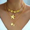 Ocean Vacation Starfish Shell Turtle Multi Charm Necklace Summer Conch Shell Women Collar Jewelry