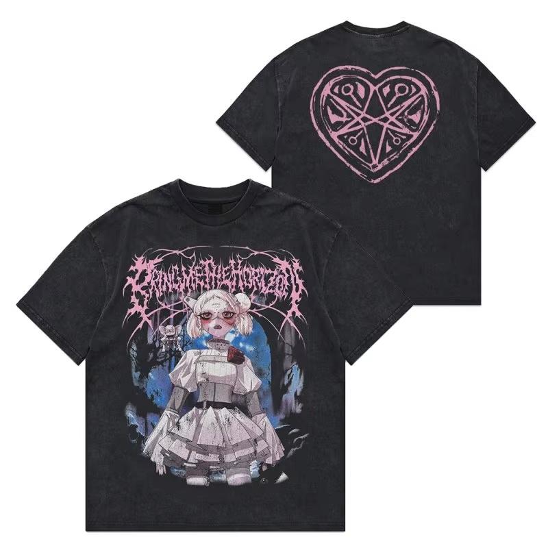 Maglietta Grafica Anime Metal Band Bring Me The Horizon Maglietta in Cotone Uomo Donna Estiva Casual Oversize Streetwear Manica Corta