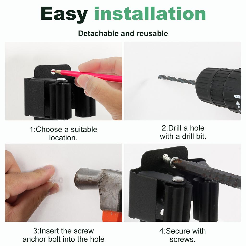 Wall Mount Stainless Steel Mop Hanger with Installation Screws Space Saving Broom and Mop Holder Reusable Garden Broom Holder