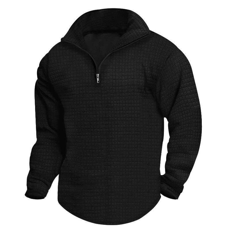 Half-zip long-sleeved checked sweatshirt for men Spring/autumn stand-collar sports top