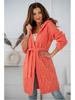 Women's Plus Size Knitted Hoodie Cardigan with Belt - Long Sleeve, 8 Color Options, 2024 Collection
