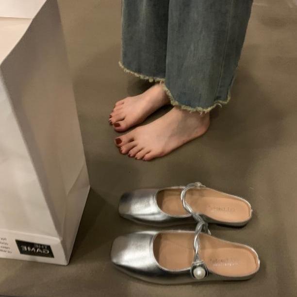 Flat-bottomed Temperament Bag Head Half Slippers Women's Shoes Outer Wear 2025 New Spring and Summer French Mary Jane Half Tray