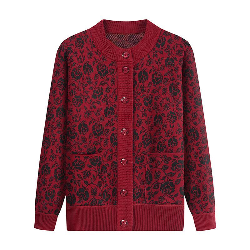 Sweater Women's Old Lady Autumn Sweater Coat Large Size Autumn/Winter Mom's Knitted Sweater Cardigan Warm Sweater Coat