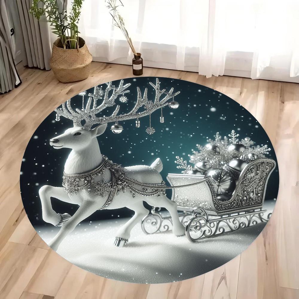 3D Christmas Glowing Dwarf and Elk Round Carpet Christmas Theme Home Decoration Decoration Christmas Gifts
