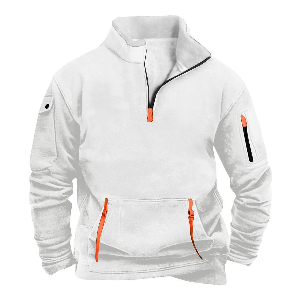 Men's Zipper Pocket Half Zipper Sweatshirt Men's Sports Large Size Casual Sweatshirt