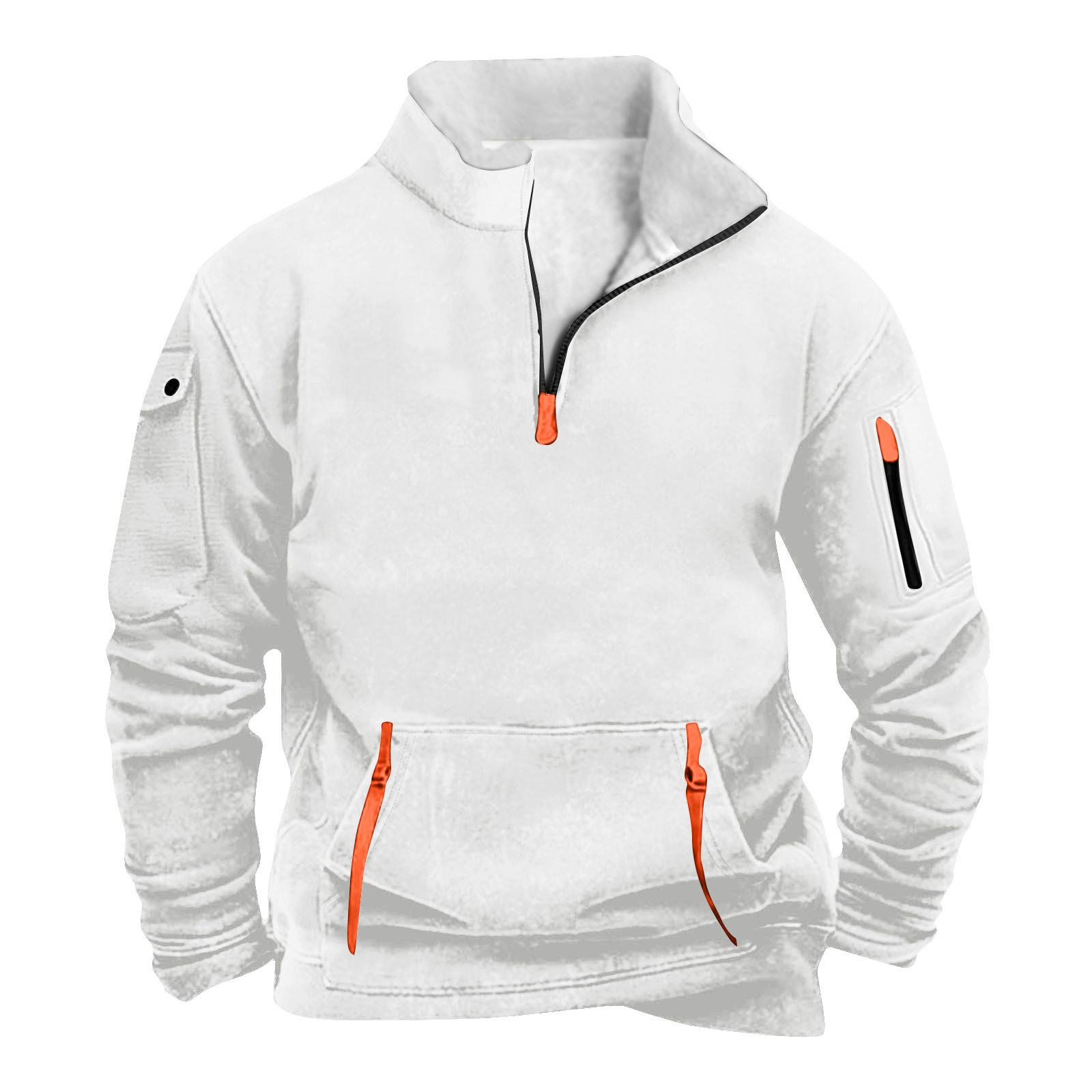 Men s Zipper Pocket Half Zipper Sweatshirt Men s Sports Large Size Casual Sweatshirt XL белый 2390₽
