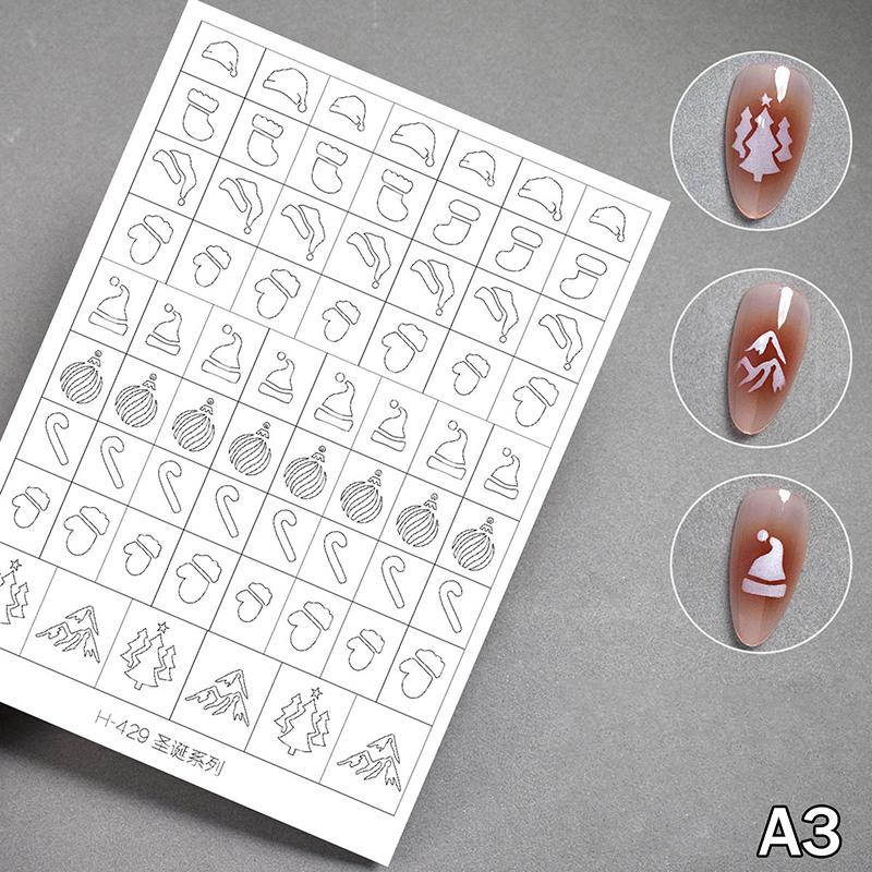 Winter Snowflake Snow Tree Airbrush Stencil for Nails Christmas Decors Hollow Nail Stickers French Manicure Tips