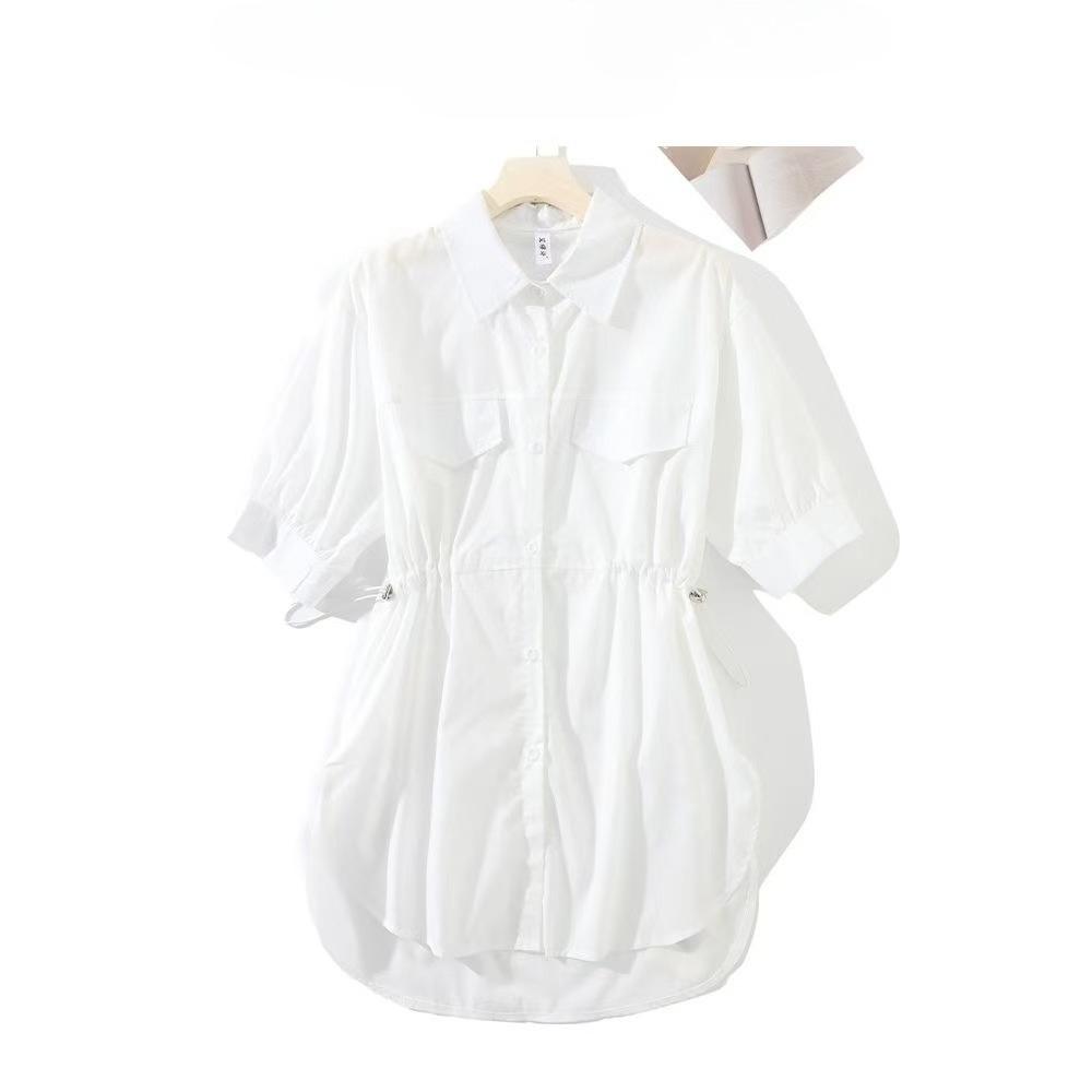 Summer Fashion Essential: Women's Mid-length Shirt Dress with Drawstring Waist and Flowy Hem, Casual and Chic