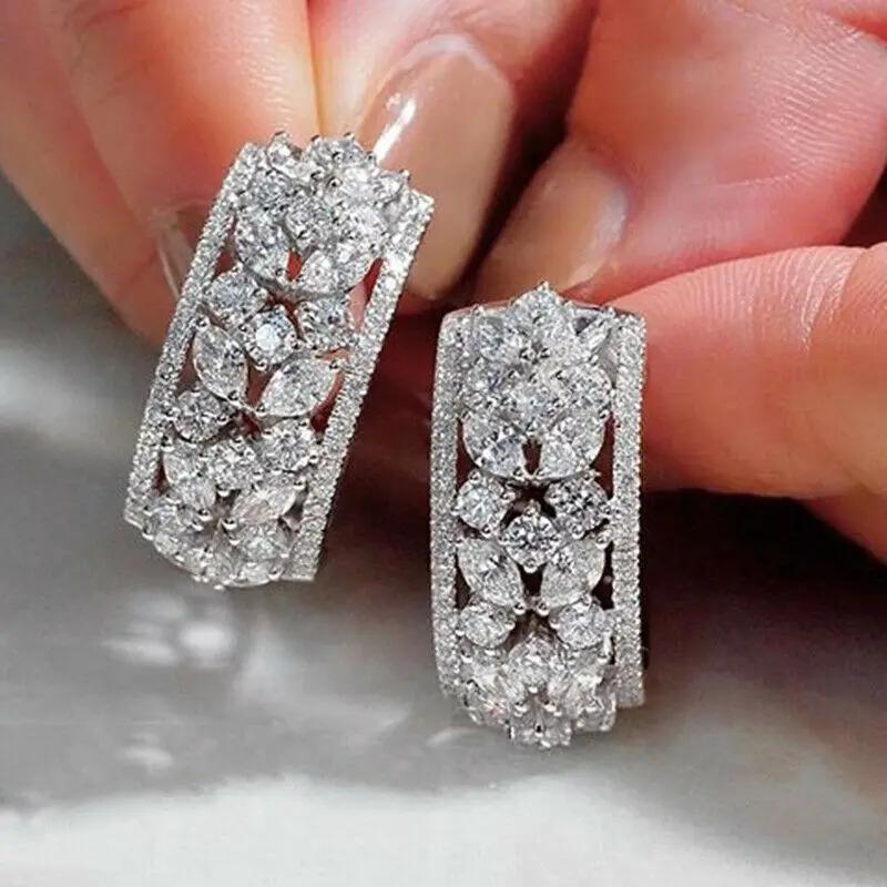 

New Geometric Long Stud Earrings for Women Full Paved Brilliant Cubic Zirconia Stone Fashion Wedding Engagement Zircon Newly