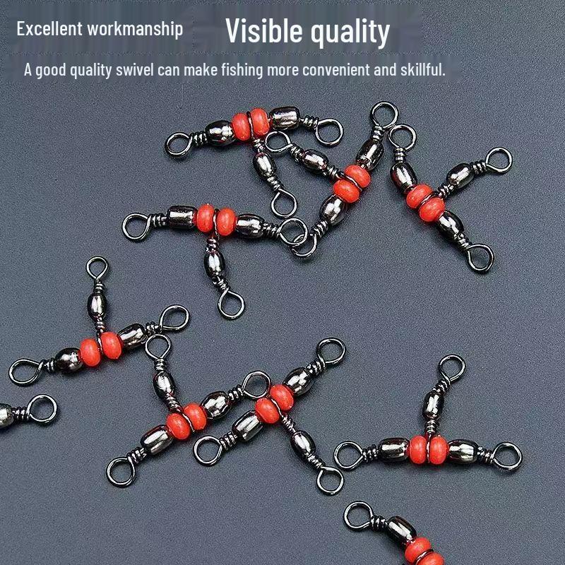 Japanese Three-Prong Swivel Red Bead Fishing Connector with Anti-Tangle Design