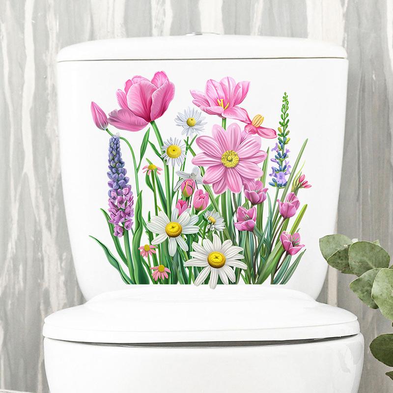 Green Plant Leaves Wall Sticker Bathroom Toilet Sticker Wc Self Adhesive Mural Beautify Flower Home Decoration Decals Bathroom