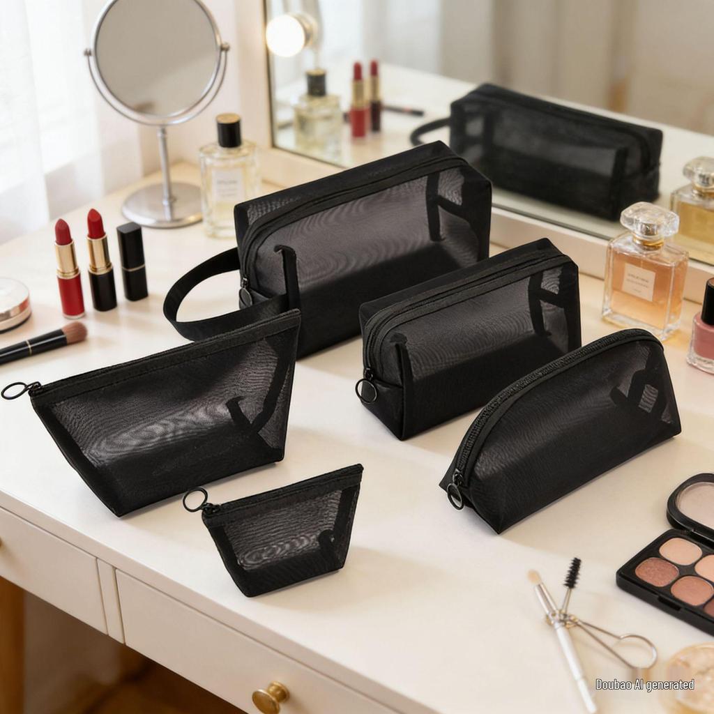 Popular Portable Nylon Mesh Makeup Bag – Transparent Small Cosmetic and Toiletry Storage for Travel