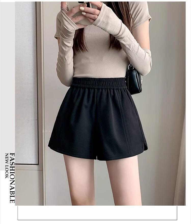 

Маленькие женские шерстяные А-силуэта широкие шорты с высокой посадкой для осени/зимы 2024 4XL чёрный