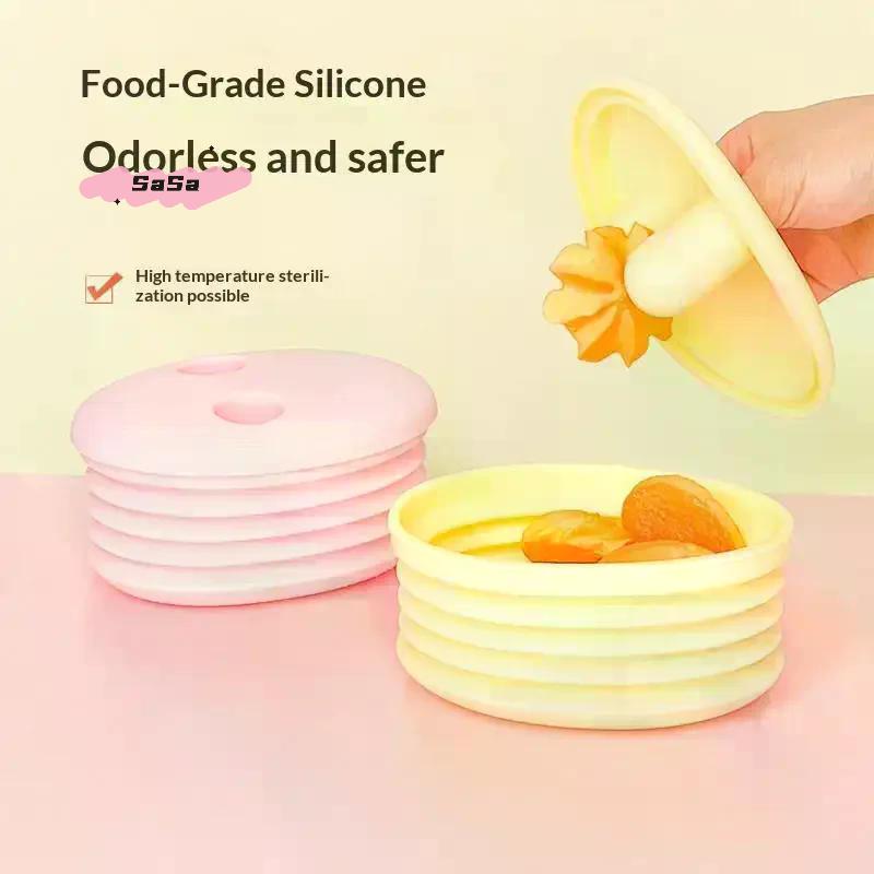 S-Silicone No-Mess Snack Box Dirt-resistant With Lid Nut Snack Storage Container Foldable Fruit Storage Box Candy Dried