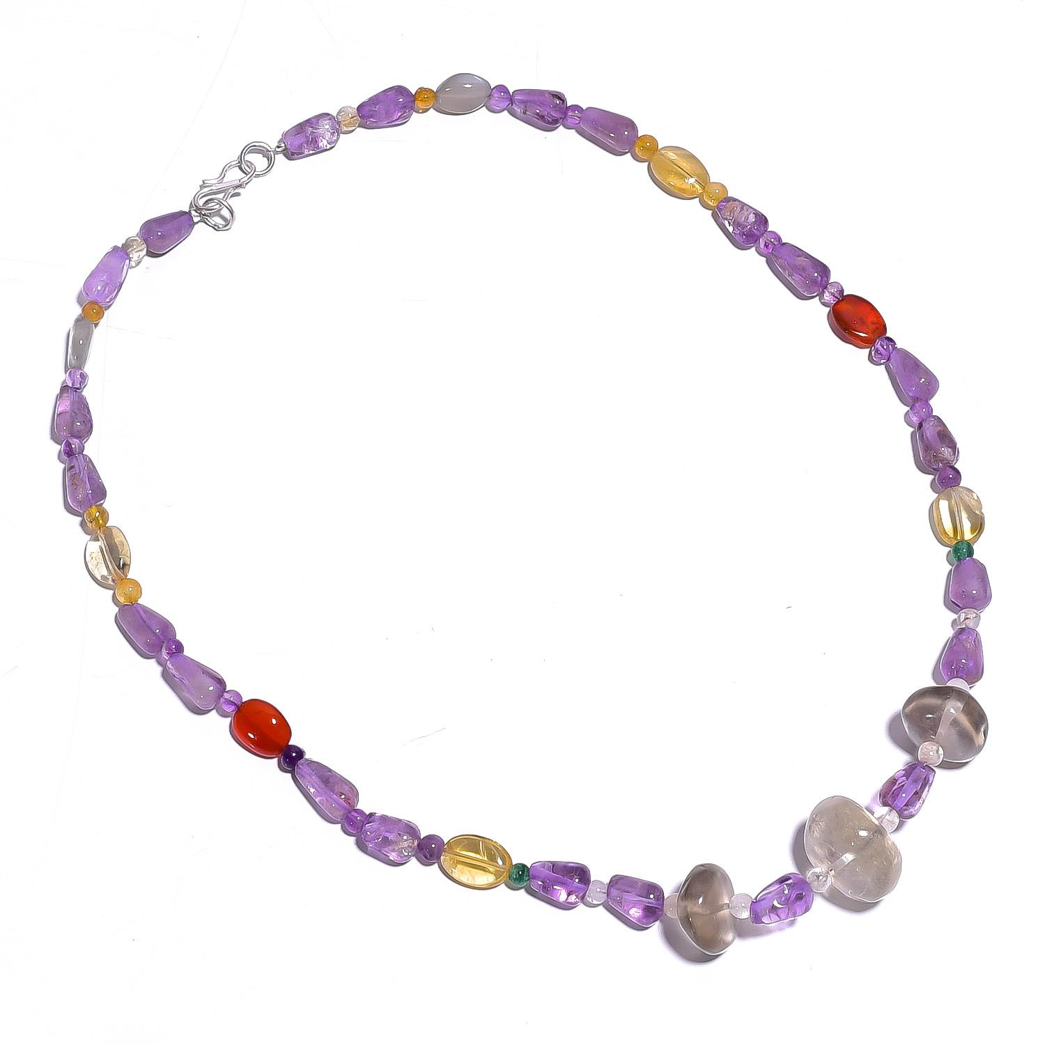 

Natural Smoky Quartz Amethyst Citrine Gemstone Smooth Beads Necklace 17 UB-4391 UB-4391