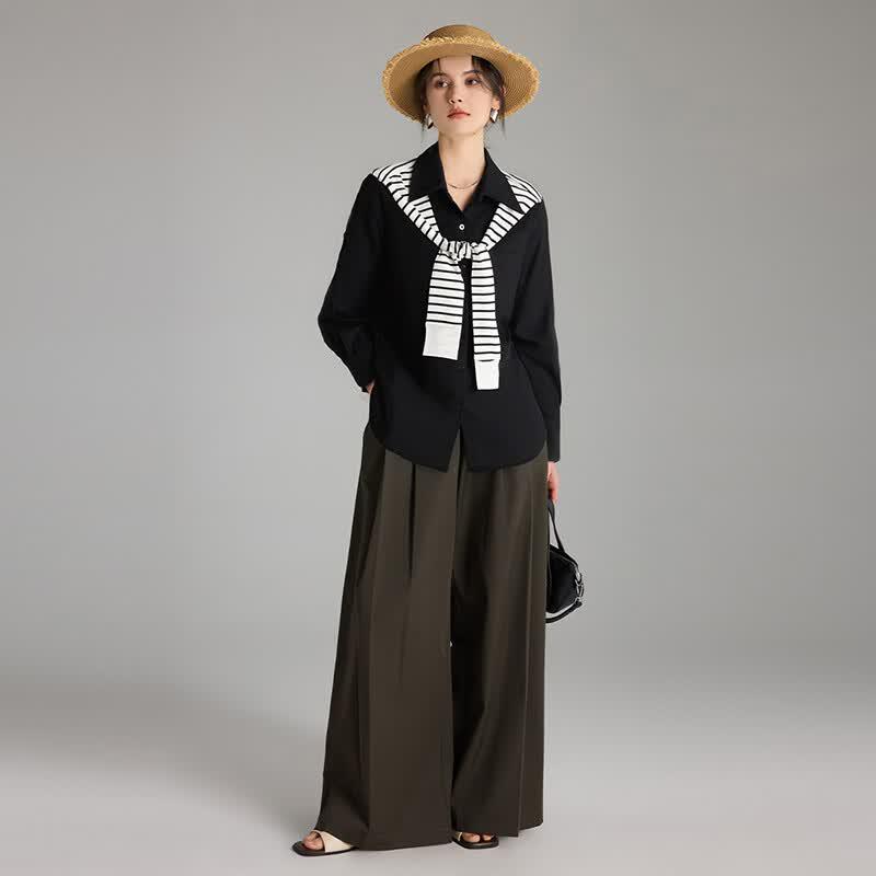 Women's Classic Striped Shawl Faux Two-Piece Shirt