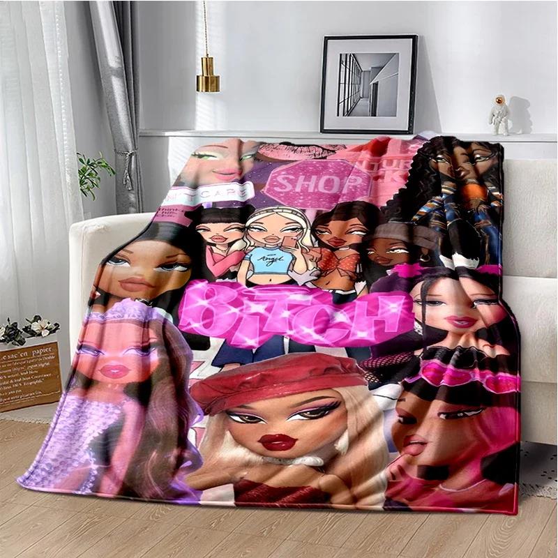 Kawaii Bratz Cartoon Anime Cute Throws Blanket Girl Sofa Home Hiking Picnic Bed Fashion Super Soft Flannel Blanket Birthday Gift