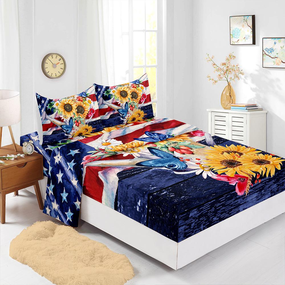 

Four-Piece Mattress Sheet Digital Printing Independent Day Mattress Protective Cover Bedding (90cm * 190cm * 40cm) Pillowcase * 1