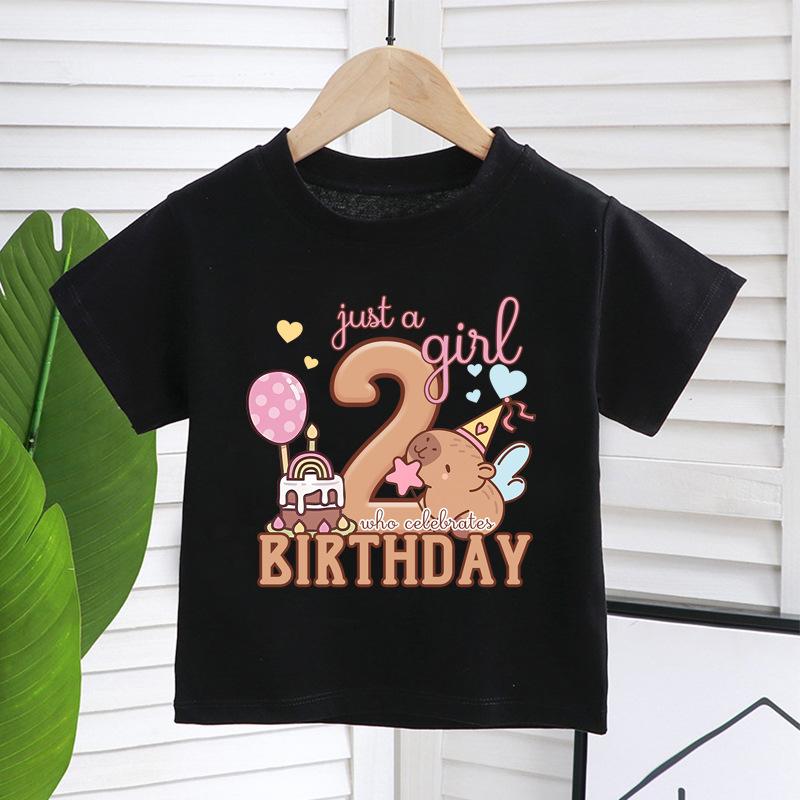 New Capybara Summer Birthday Number Pure Cotton Print Kids T Shirts Short Sleeved Cute Children's T-shirt