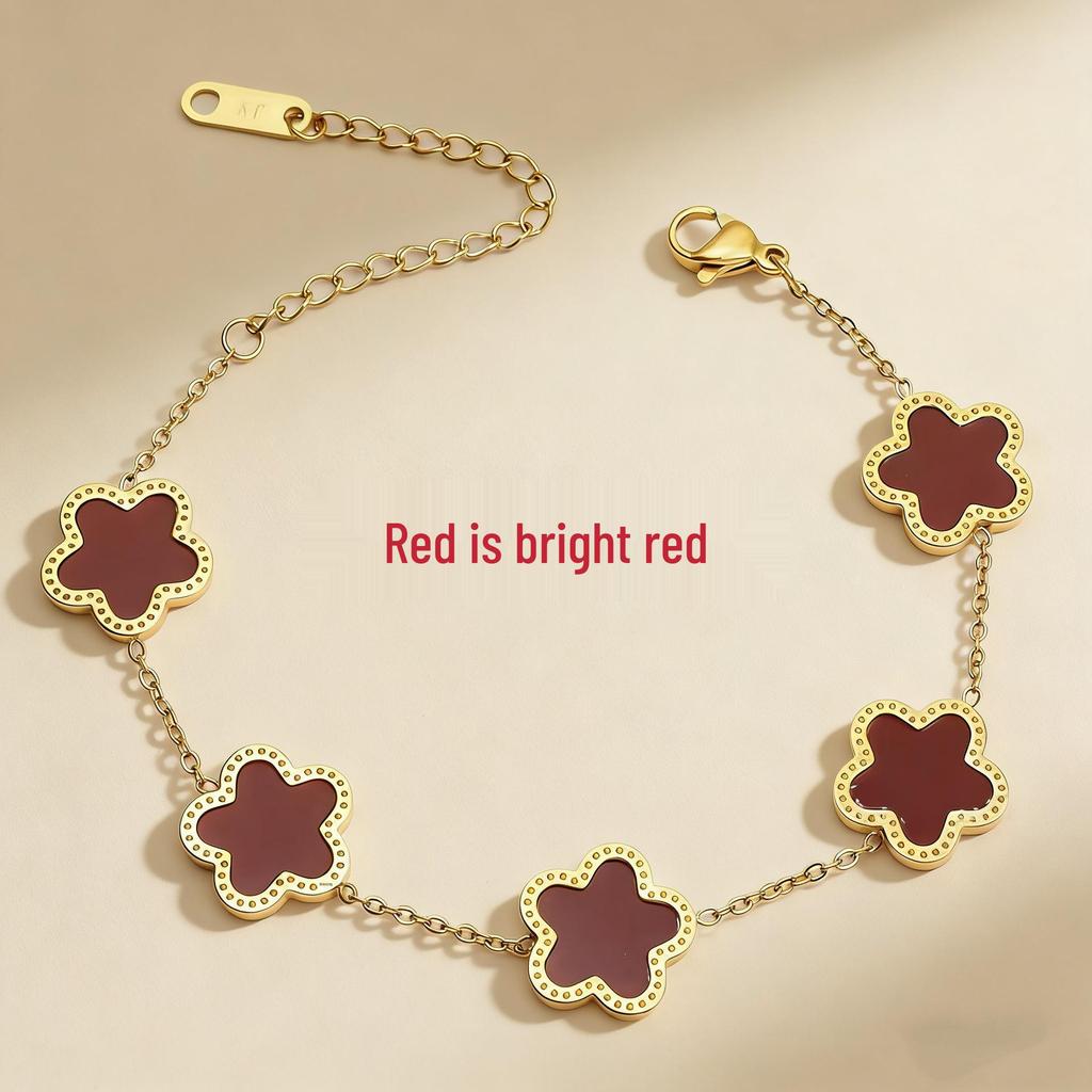 18K Titanium Steel Four-Leaf Clover Bracelet for Women - Waterproof, Luxury Feel