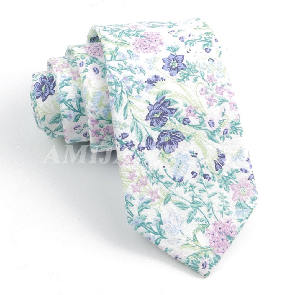 New Cotton Floral Tie For Men Women Soft Gentle Elegant Flower Necktie White Blue Yellow Narrow Skinny Wedding Party Accessories