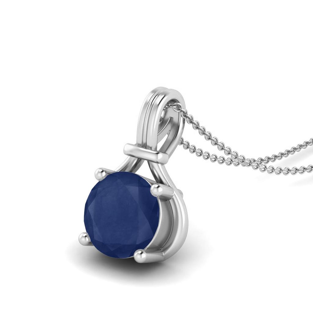 Blue Sapphire Solitaire Pendant - 925 Sterling Silver