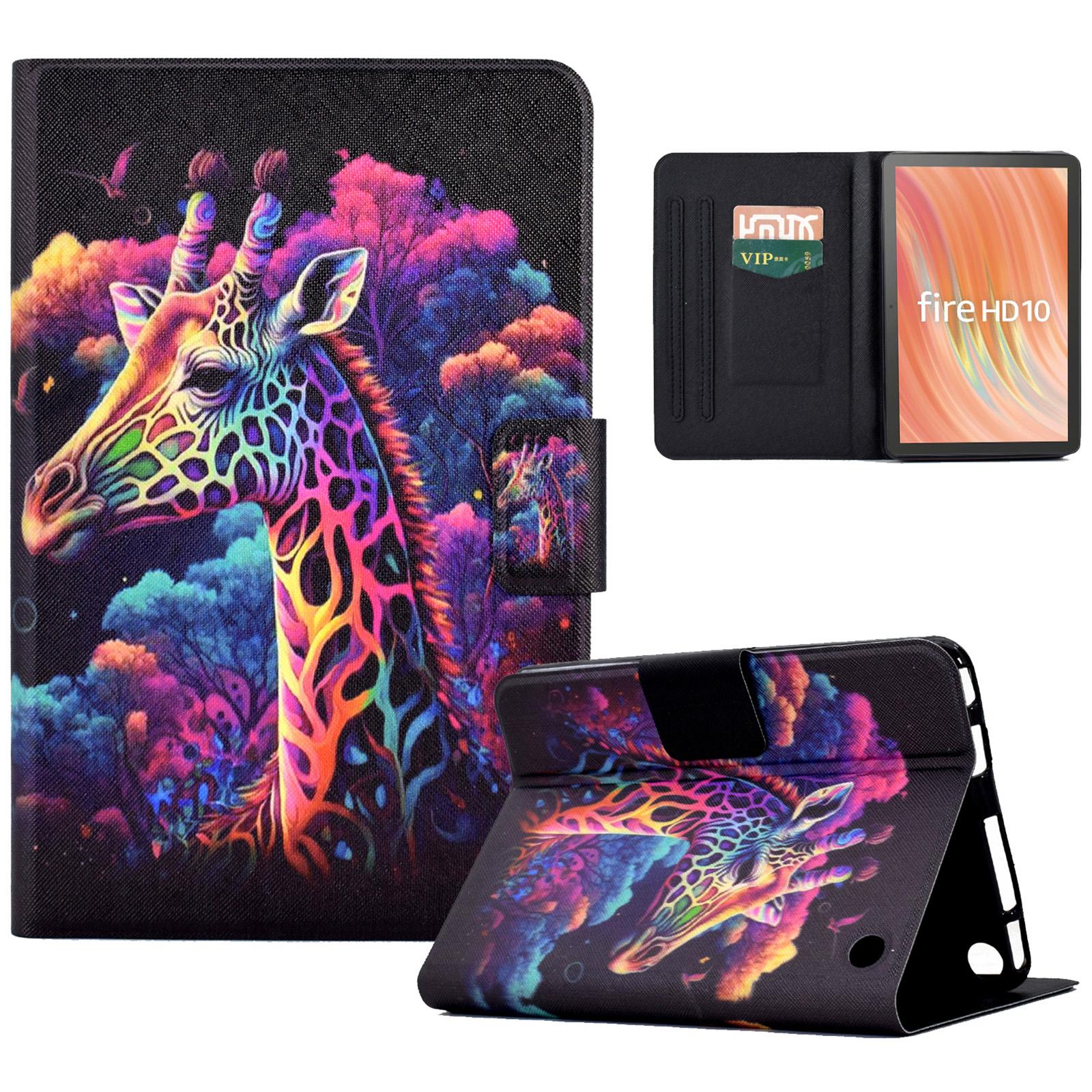 

A2 For Amazon Fire HD 10 (2023) Case Pattern Printed PU Leather Tablet Cover with Card Slots Giraffe